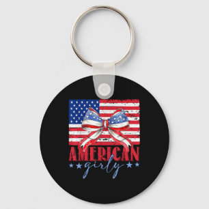 American Girly Coquette Red White Blue Patriotic 4 Key Ring