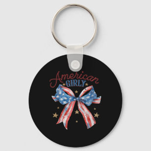 American Girly Cute Coquette Bow 4th Of July Usa W Key Ring