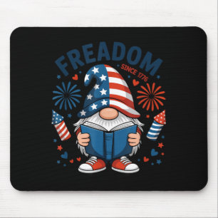 American Gnome Reader Freadom Flag Patriotic Mouse Pad