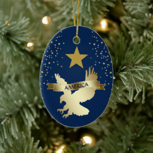 American Gold Star Eagle Ceramic Tree Decoration