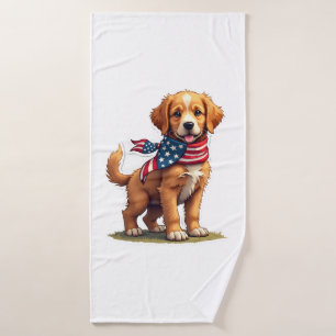 American Golden Puppy Vintage Patriotic Shirt 4 Bath Towel