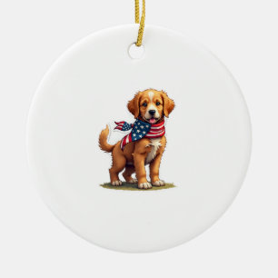 American Golden Puppy Vintage Patriotic Shirt 4 Ceramic Tree Decoration