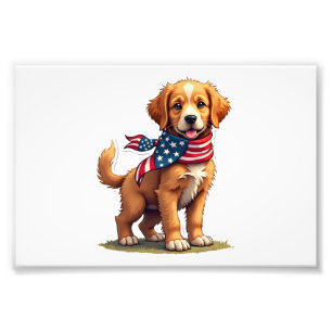 American Golden Puppy Vintage Patriotic Shirt 4 Photo Print