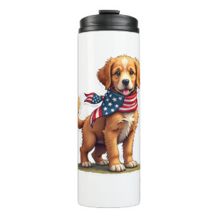 American Golden Puppy Vintage Patriotic Shirt 4 Thermal Tumbler