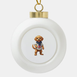 American Golden Puppy Vintage Patriotic Shirt Ceramic Ball Christmas Ornament