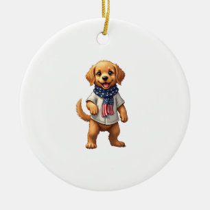American Golden Puppy Vintage Patriotic Shirt Ceramic Tree Decoration