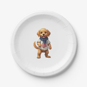 American Golden Puppy Vintage Patriotic Shirt Paper Plate
