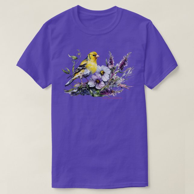 American Goldfinch Backyard Birds Lavender Garden T-Shirt (Design Front)