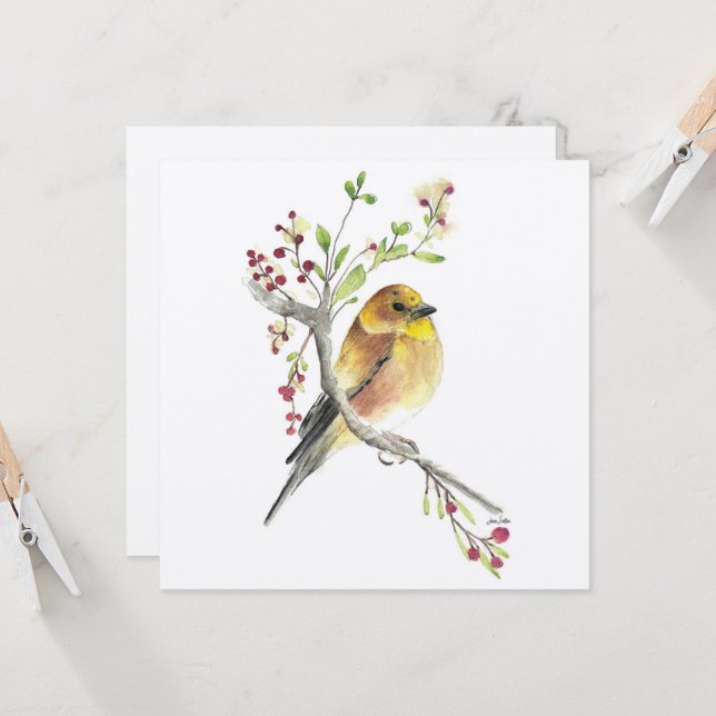 American Goldfinch Bird Berries Card (Front/Back In Situ)