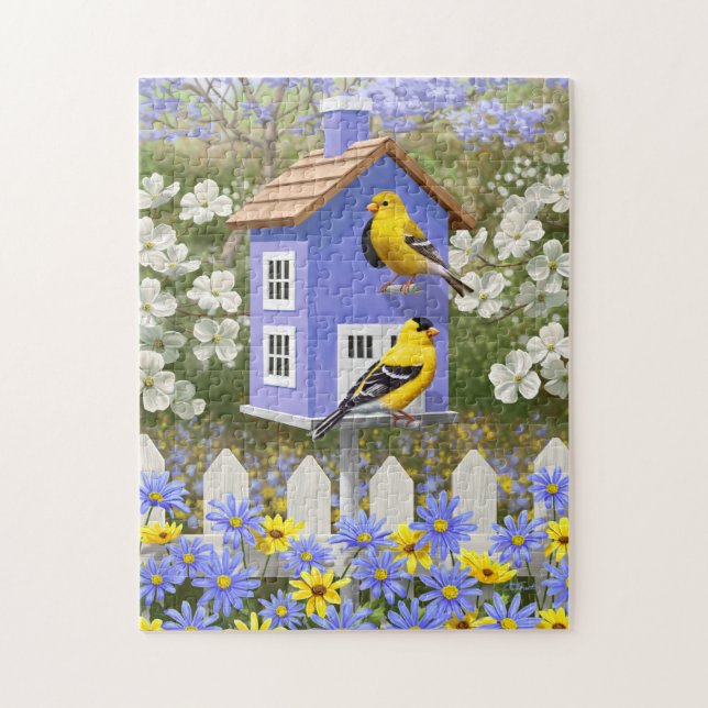 American Goldfinch Bird House Flower Garden Jigsaw Puzzle (Vertical)