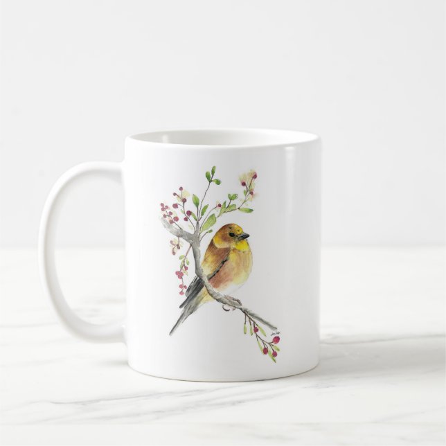 American Goldfinch Bird Watercolor Art Coffee Mug (Left)