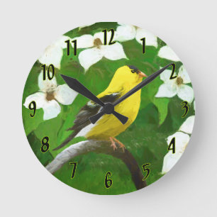 American Goldfinch in Winter Painting - Wild Bird Round Clock