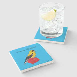 American Goldfinch on a Flower Stone Coaster