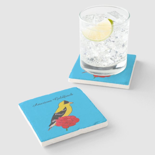 American Goldfinch on a Flower Stone Coaster (Side)