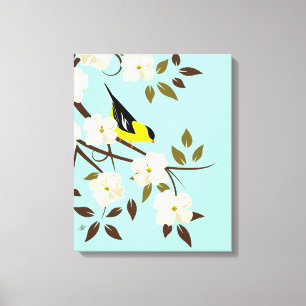 American Goldfinch On Flowering Dogwood Branch Canvas Print