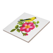 American Goldfinch on Wild Rose Ceramic Tile (Side)