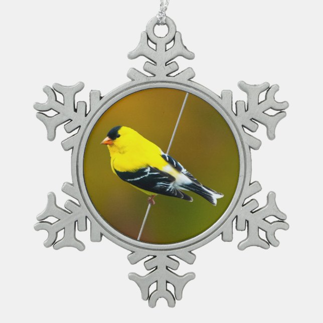 American Goldfinch - Original Photograph Snowflake Pewter Christmas Ornament (Front)