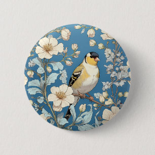 American Goldfinch William Morris Inspired 6 Cm Round Badge