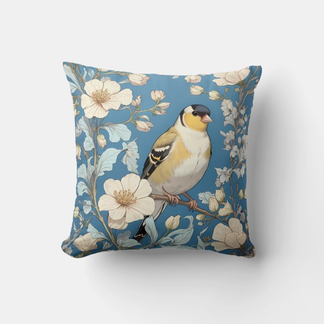 American Goldfinch William Morris Inspired Cushion (Front)