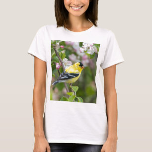 American Goldfinch with spring apple blossoms T-Shirt