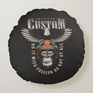 American Gorilla Motorcycle Vintage Biker Eagle Round Cushion