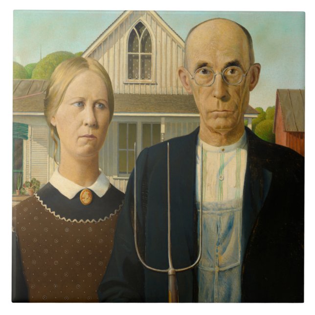 American Gothic, 1930 by Grant Wood Tile (Front)