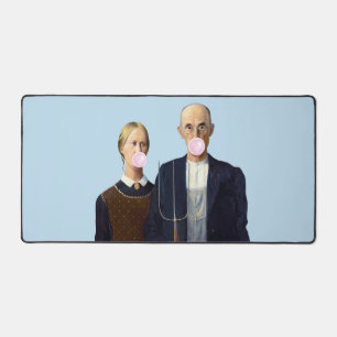 American Gothic blowing pink bubble gum Desk Mat