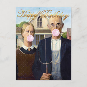 American Gothic Blowing Pink Bubble gum Postcard