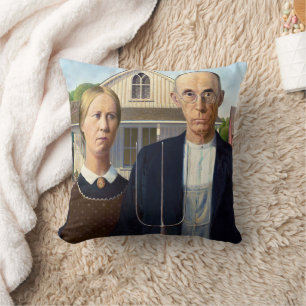 American Gothic Classic Painting Grant Wood Cushion