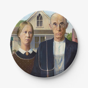 American Gothic Classic Painting Grant Wood Paper Plate