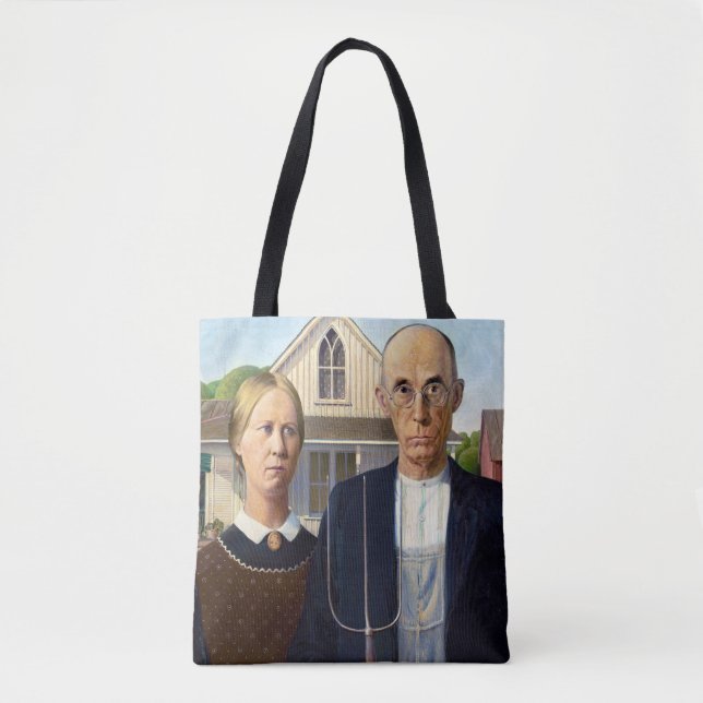 American Gothic Classic Painting Grant Wood Tote Bag (Front)