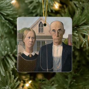 American Gothic: Country Life Poor Rural Farmer Ceramic Ornament