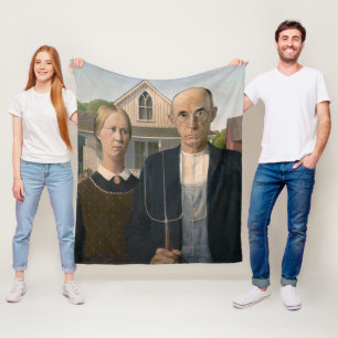 American Gothic: Country Life Poor Rural Farmer Fleece Blanket