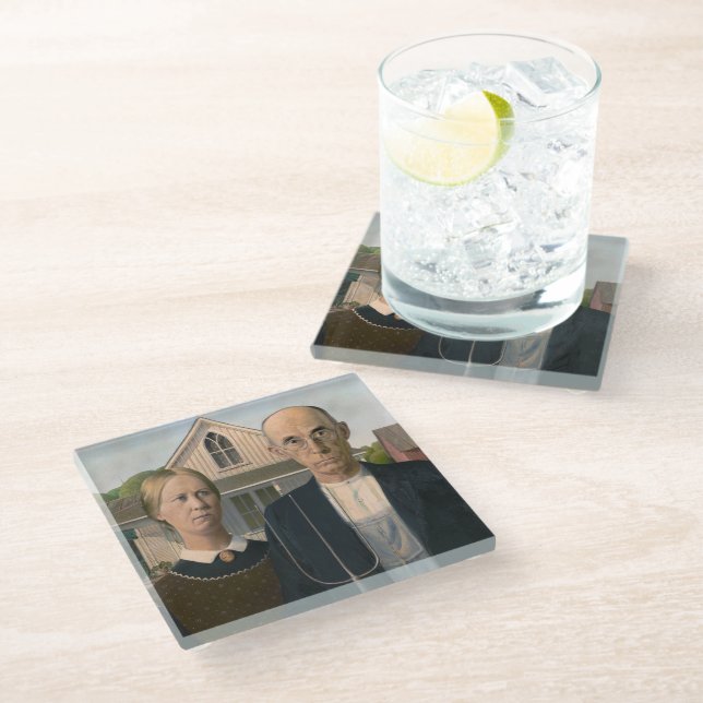 American Gothic: Country Life Poor Rural Farmer Glass Coaster (Angled)