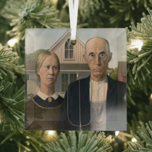 American Gothic: Country Life Poor Rural Farmer Glass Tree Decoration