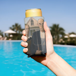 American Gothic: Country Life Poor Rural Farmer Seltzer Can Cooler