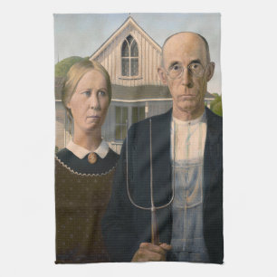 American Gothic: Country Life Poor Rural Farmer Tea Towel