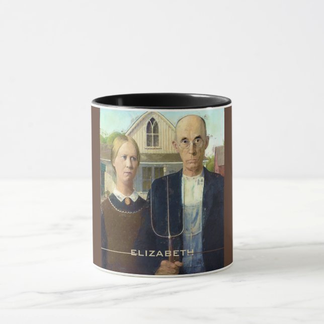 American Gothic Fine Art Oil Painting Mug (Center)