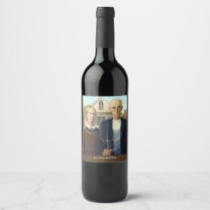 American Gothic Fine Art Oil Painting Wine Label