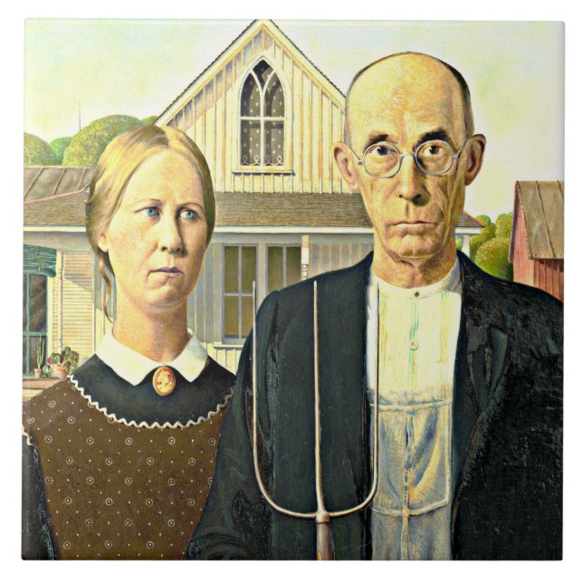 American Gothic, fine art painting Tile (Front)