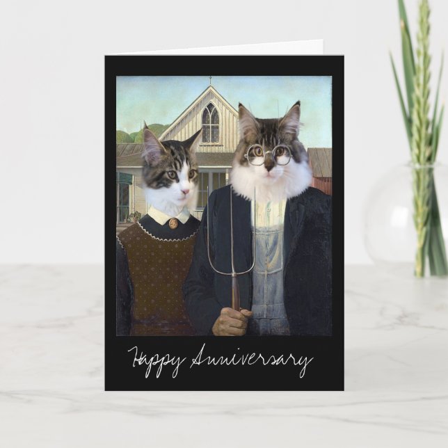 American Gothic funny Cat anniversary Card (Front)