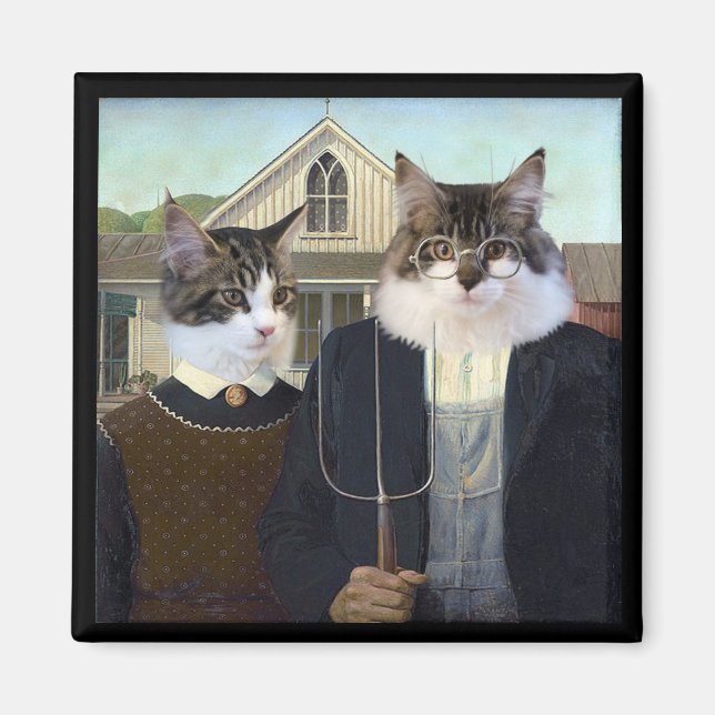 American Gothic funny cat kitten magnet (Front)