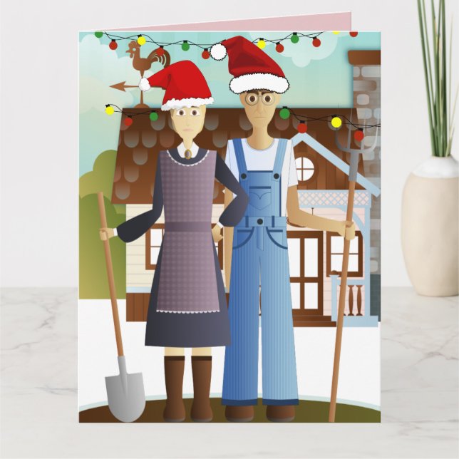 AMERICAN GOTHIC FUNNY COUPLE CHRISTMAS CARD  (Front)