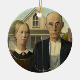 American Gothic Grant Wood Farmer Farmhouse Ceramic Tree Decoration