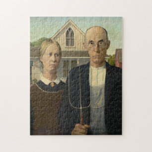 American Gothic Grant Wood Farmer Farmhouse  Jigsaw Puzzle