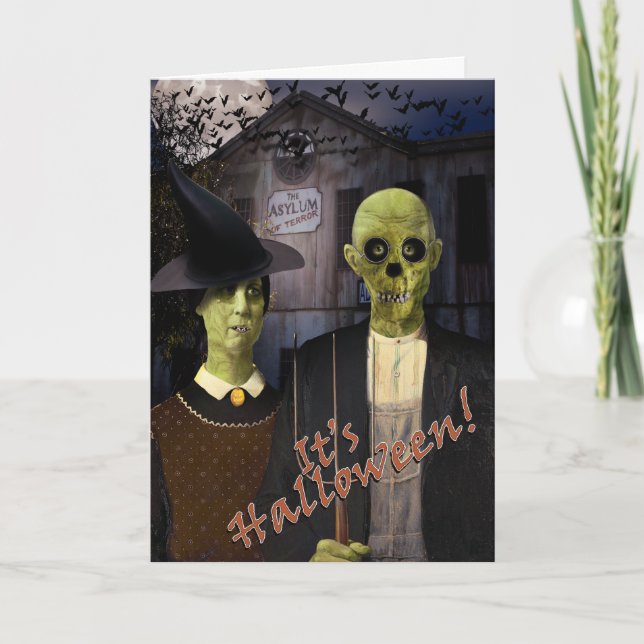 American Gothic Halloween Haunted House Card (Front)