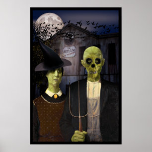 American Gothic Halloween Haunted House Poster
