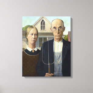American Gothic Painting by Grant Wood on Canvas Print