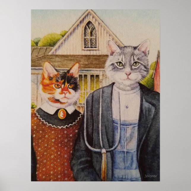 American Gothic Parody Painting Watercolor 18x24 Poster (Front)