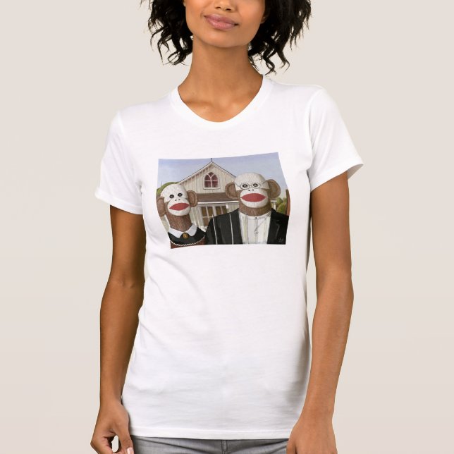 American Gothic Sock Monkey Couple T-Shirt (Front)